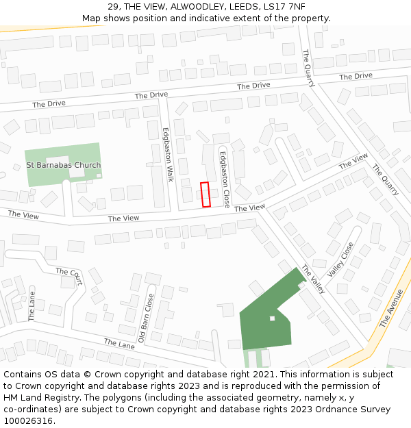29, THE VIEW, ALWOODLEY, LEEDS, LS17 7NF: Location map and indicative extent of plot