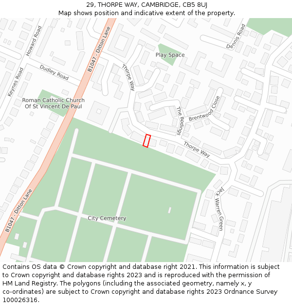 29, THORPE WAY, CAMBRIDGE, CB5 8UJ: Location map and indicative extent of plot