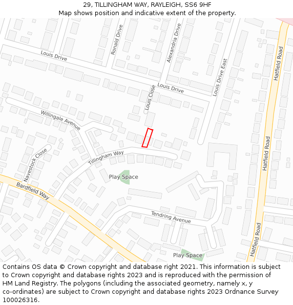 29, TILLINGHAM WAY, RAYLEIGH, SS6 9HF: Location map and indicative extent of plot