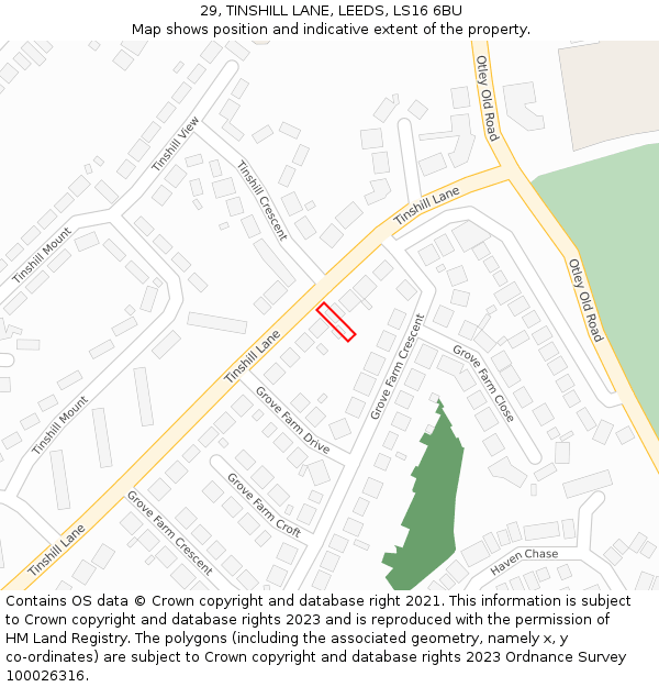 29, TINSHILL LANE, LEEDS, LS16 6BU: Location map and indicative extent of plot