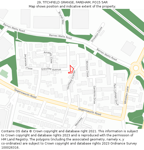 29, TITCHFIELD GRANGE, FAREHAM, PO15 5AR: Location map and indicative extent of plot