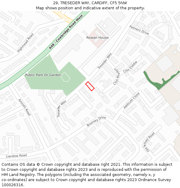 29, TRESEDER WAY, CARDIFF, CF5 5NW: Location map and indicative extent of plot