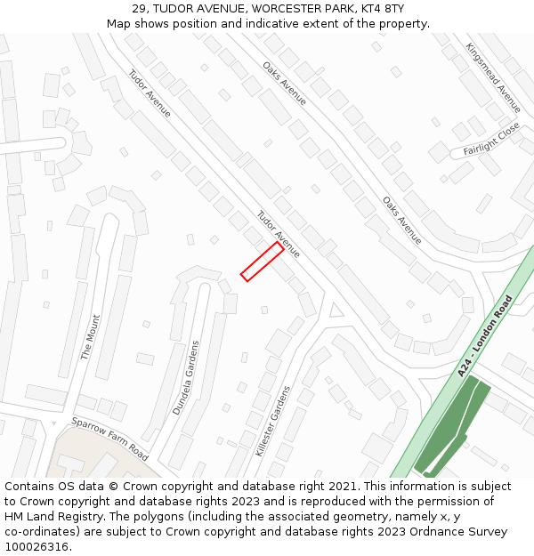 29, TUDOR AVENUE, WORCESTER PARK, KT4 8TY: Location map and indicative extent of plot