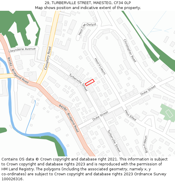 29, TURBERVILLE STREET, MAESTEG, CF34 0LP: Location map and indicative extent of plot