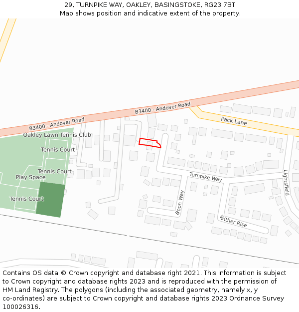 29, TURNPIKE WAY, OAKLEY, BASINGSTOKE, RG23 7BT: Location map and indicative extent of plot