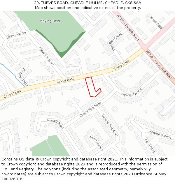 29, TURVES ROAD, CHEADLE HULME, CHEADLE, SK8 6AA: Location map and indicative extent of plot