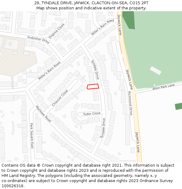 29, TYNDALE DRIVE, JAYWICK, CLACTON-ON-SEA, CO15 2PT: Location map and indicative extent of plot