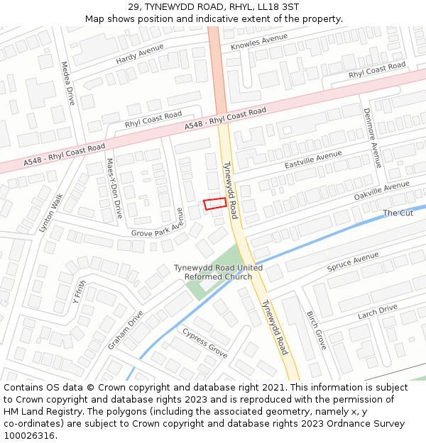 29, TYNEWYDD ROAD, RHYL, LL18 3ST: Location map and indicative extent of plot