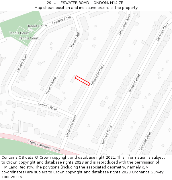 29, ULLESWATER ROAD, LONDON, N14 7BL: Location map and indicative extent of plot