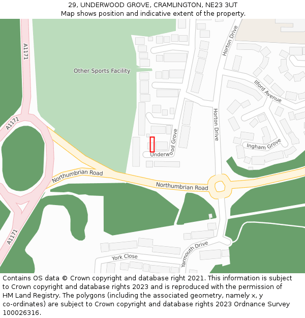 29, UNDERWOOD GROVE, CRAMLINGTON, NE23 3UT: Location map and indicative extent of plot