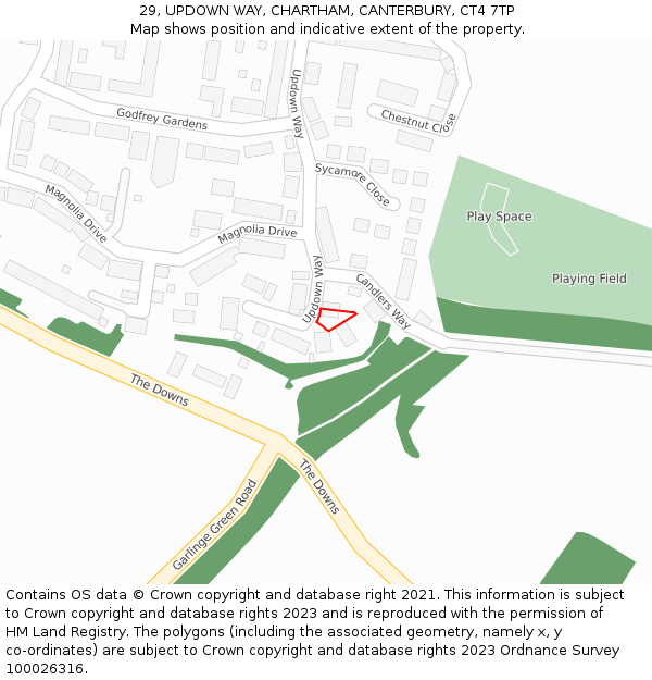 29, UPDOWN WAY, CHARTHAM, CANTERBURY, CT4 7TP: Location map and indicative extent of plot