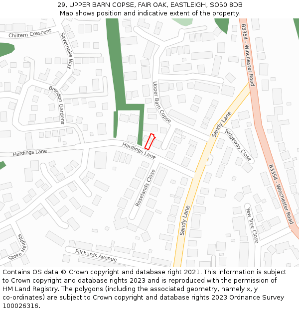 29, UPPER BARN COPSE, FAIR OAK, EASTLEIGH, SO50 8DB: Location map and indicative extent of plot
