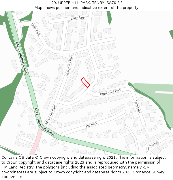 29, UPPER HILL PARK, TENBY, SA70 8JF: Location map and indicative extent of plot