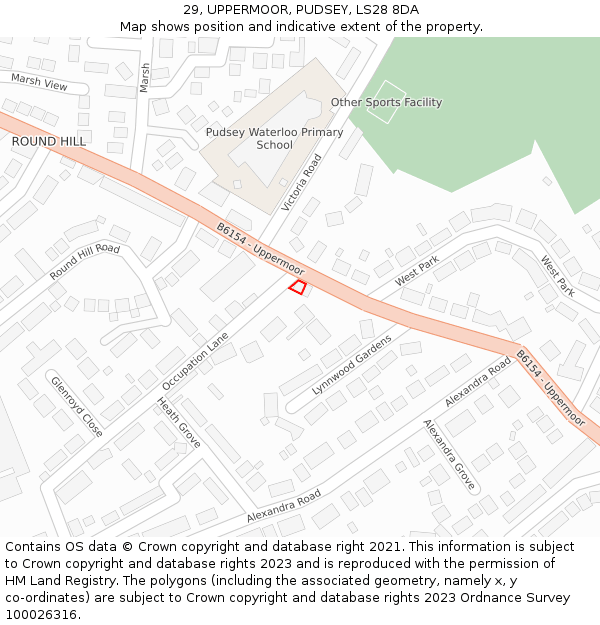 29, UPPERMOOR, PUDSEY, LS28 8DA: Location map and indicative extent of plot