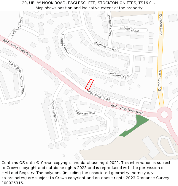 29, URLAY NOOK ROAD, EAGLESCLIFFE, STOCKTON-ON-TEES, TS16 0LU: Location map and indicative extent of plot