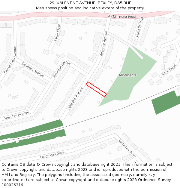 29, VALENTINE AVENUE, BEXLEY, DA5 3HF: Location map and indicative extent of plot