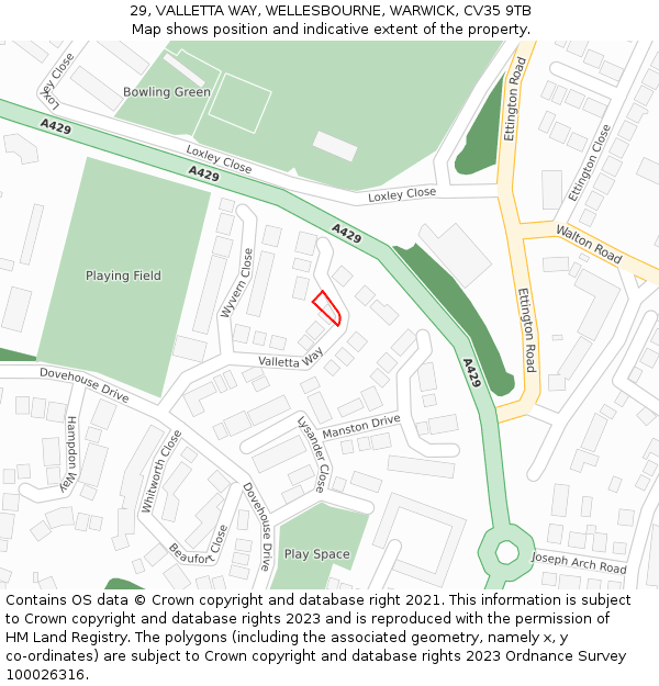 29, VALLETTA WAY, WELLESBOURNE, WARWICK, CV35 9TB: Location map and indicative extent of plot