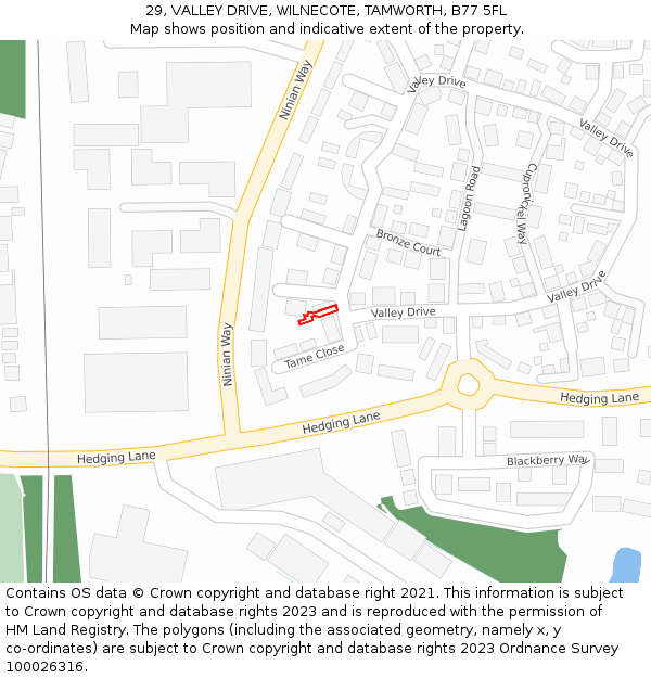 29, VALLEY DRIVE, WILNECOTE, TAMWORTH, B77 5FL: Location map and indicative extent of plot