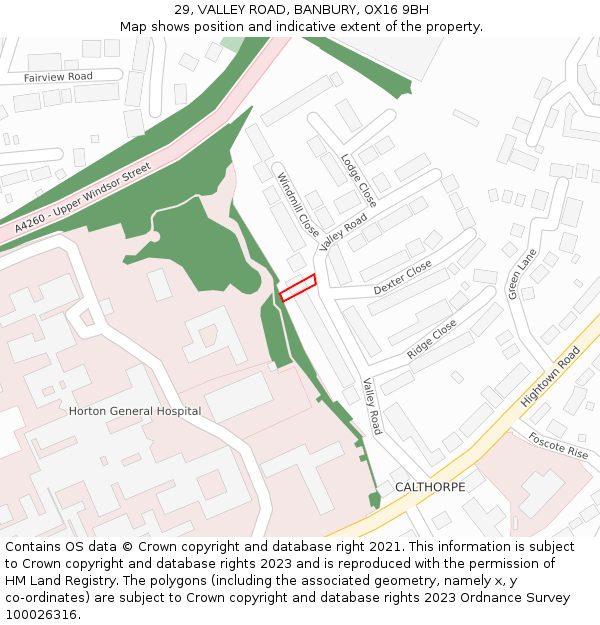 29, VALLEY ROAD, BANBURY, OX16 9BH: Location map and indicative extent of plot