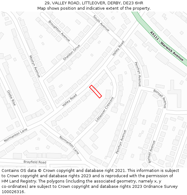 29, VALLEY ROAD, LITTLEOVER, DERBY, DE23 6HR: Location map and indicative extent of plot