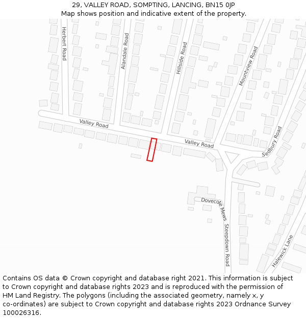 29, VALLEY ROAD, SOMPTING, LANCING, BN15 0JP: Location map and indicative extent of plot