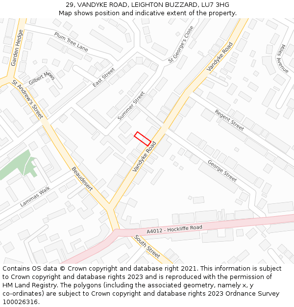 29, VANDYKE ROAD, LEIGHTON BUZZARD, LU7 3HG: Location map and indicative extent of plot