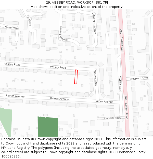 29, VESSEY ROAD, WORKSOP, S81 7PJ: Location map and indicative extent of plot