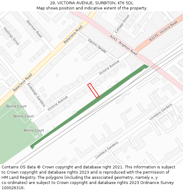 29, VICTORIA AVENUE, SURBITON, KT6 5DL: Location map and indicative extent of plot