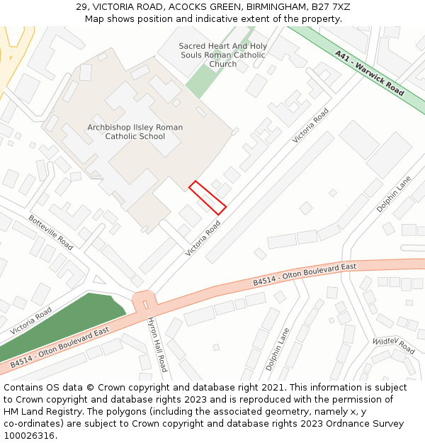 29, VICTORIA ROAD, ACOCKS GREEN, BIRMINGHAM, B27 7XZ: Location map and indicative extent of plot