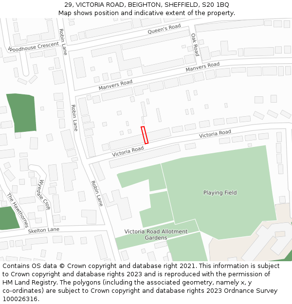 29, VICTORIA ROAD, BEIGHTON, SHEFFIELD, S20 1BQ: Location map and indicative extent of plot