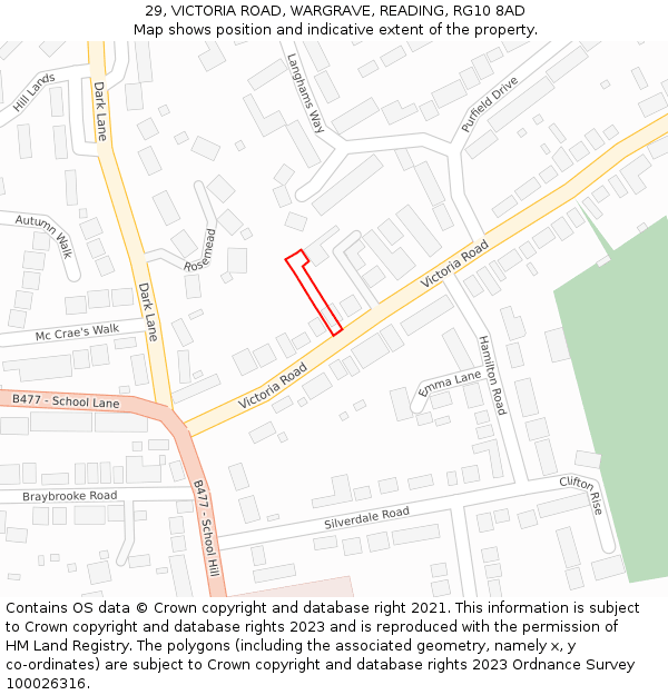 29, VICTORIA ROAD, WARGRAVE, READING, RG10 8AD: Location map and indicative extent of plot