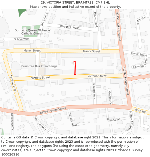 29, VICTORIA STREET, BRAINTREE, CM7 3HL: Location map and indicative extent of plot