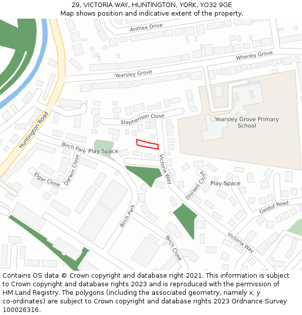 29, VICTORIA WAY, HUNTINGTON, YORK, YO32 9GE: Location map and indicative extent of plot