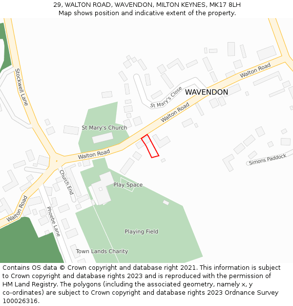 29, WALTON ROAD, WAVENDON, MILTON KEYNES, MK17 8LH: Location map and indicative extent of plot