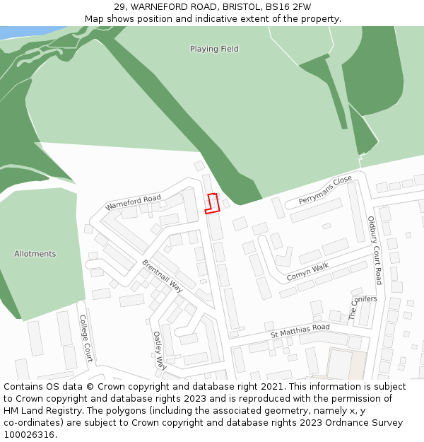 29, WARNEFORD ROAD, BRISTOL, BS16 2FW: Location map and indicative extent of plot