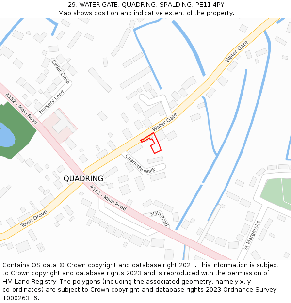 29, WATER GATE, QUADRING, SPALDING, PE11 4PY: Location map and indicative extent of plot
