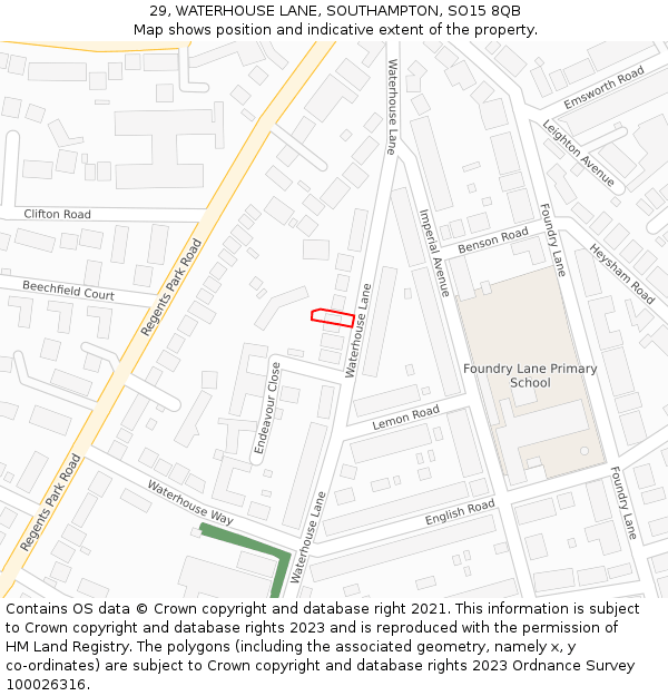 29, WATERHOUSE LANE, SOUTHAMPTON, SO15 8QB: Location map and indicative extent of plot