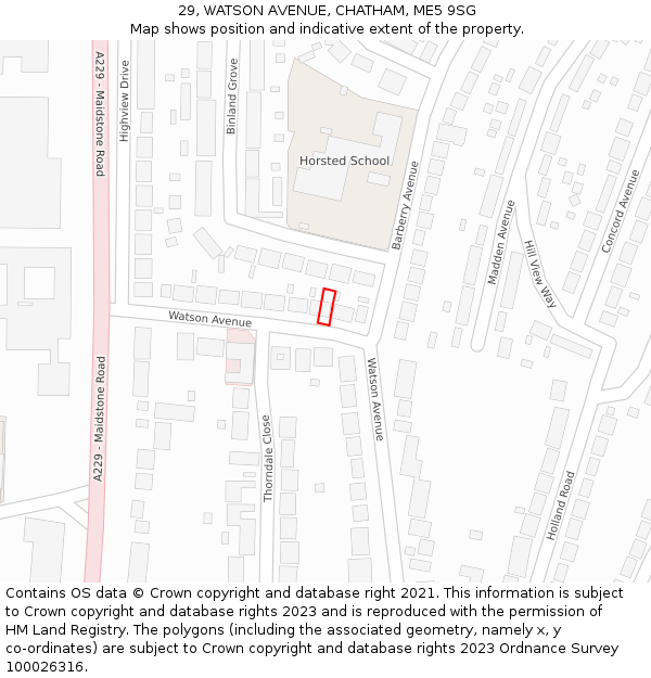 29, WATSON AVENUE, CHATHAM, ME5 9SG: Location map and indicative extent of plot