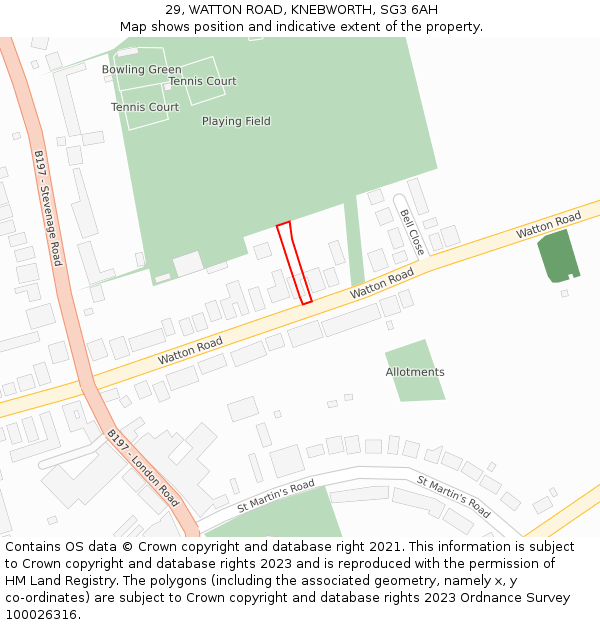 29, WATTON ROAD, KNEBWORTH, SG3 6AH: Location map and indicative extent of plot