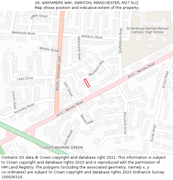 29, WAYFARERS WAY, SWINTON, MANCHESTER, M27 5UZ: Location map and indicative extent of plot