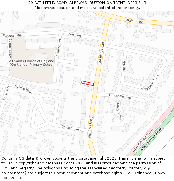 29, WELLFIELD ROAD, ALREWAS, BURTON-ON-TRENT, DE13 7HB: Location map and indicative extent of plot