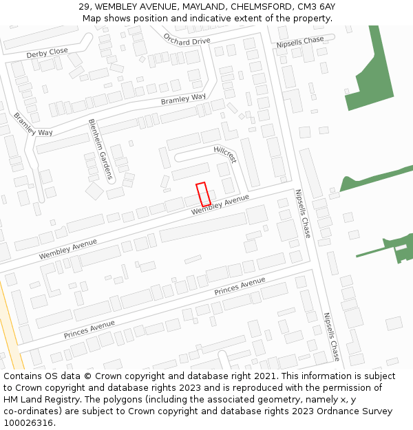 29, WEMBLEY AVENUE, MAYLAND, CHELMSFORD, CM3 6AY: Location map and indicative extent of plot