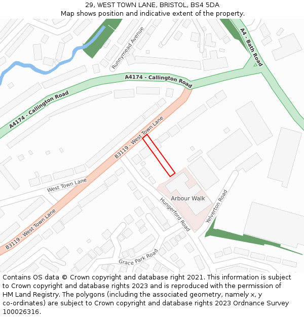 29, WEST TOWN LANE, BRISTOL, BS4 5DA: Location map and indicative extent of plot