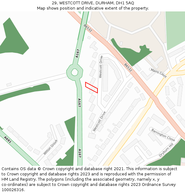 29, WESTCOTT DRIVE, DURHAM, DH1 5AQ: Location map and indicative extent of plot