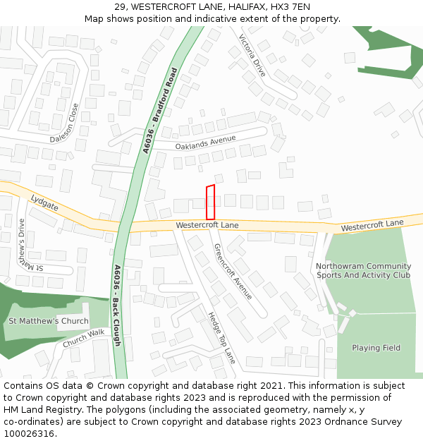 29, WESTERCROFT LANE, HALIFAX, HX3 7EN: Location map and indicative extent of plot