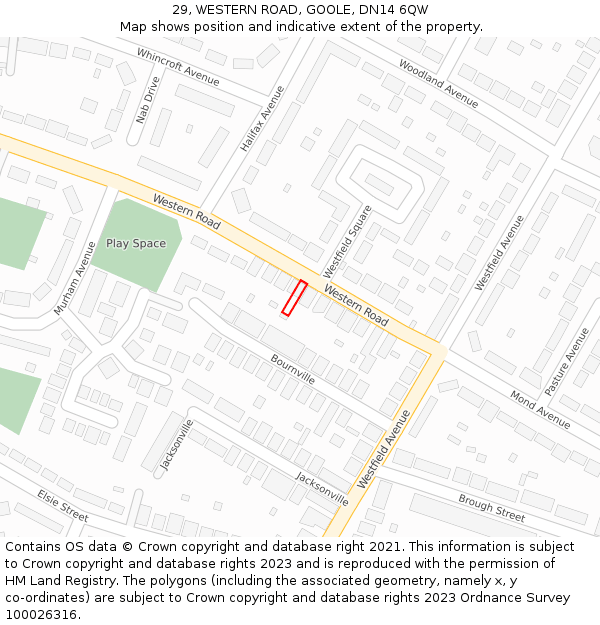 29, WESTERN ROAD, GOOLE, DN14 6QW: Location map and indicative extent of plot