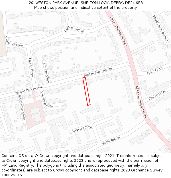 29, WESTON PARK AVENUE, SHELTON LOCK, DERBY, DE24 9ER: Location map and indicative extent of plot