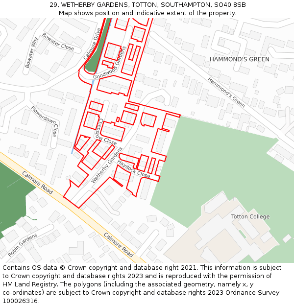 29, WETHERBY GARDENS, TOTTON, SOUTHAMPTON, SO40 8SB: Location map and indicative extent of plot