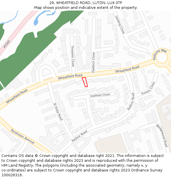 29, WHEATFIELD ROAD, LUTON, LU4 0TP: Location map and indicative extent of plot