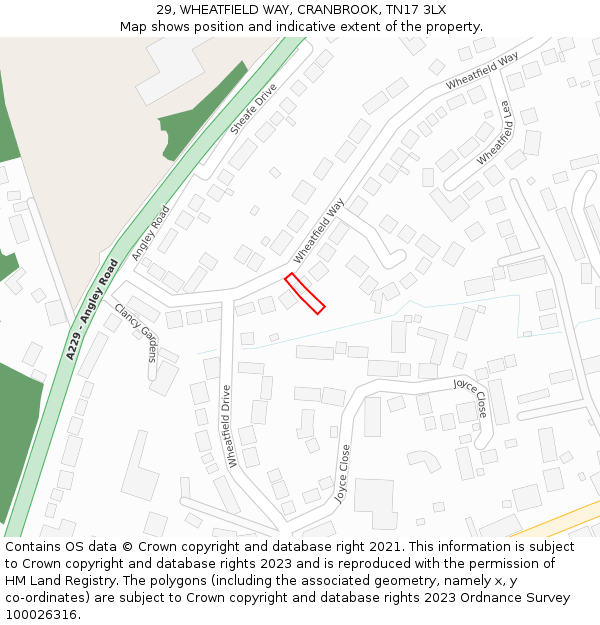 29, WHEATFIELD WAY, CRANBROOK, TN17 3LX: Location map and indicative extent of plot